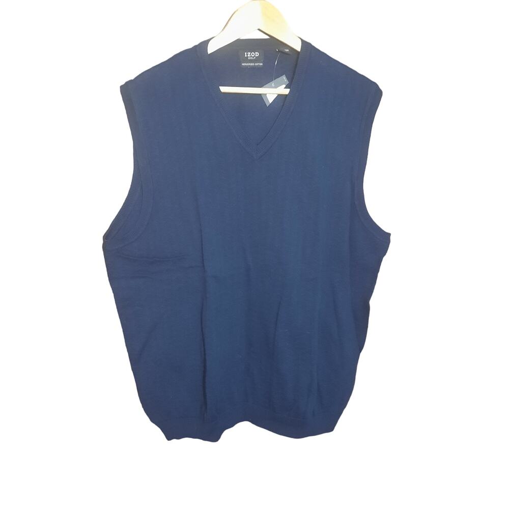 IZOD Mens Navy Cotton Golf V-Neck Sweater Vest Size XL NWT